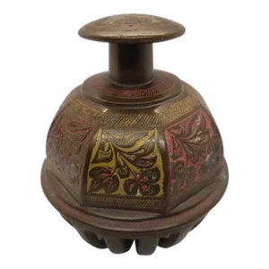 Antique Round Brass Elephant Claw Bell Embossed and Painted Bell