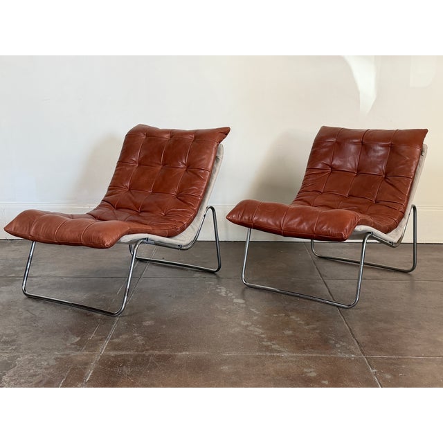 Vintage 1970's Cognac Leather Swedish Lounge Chairs For Sale - Image 10 of 15