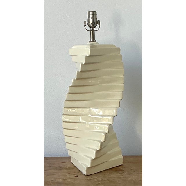 Vintage Boho Glazed Ceramic Twist Lamp For Sale - Image 4 of 12