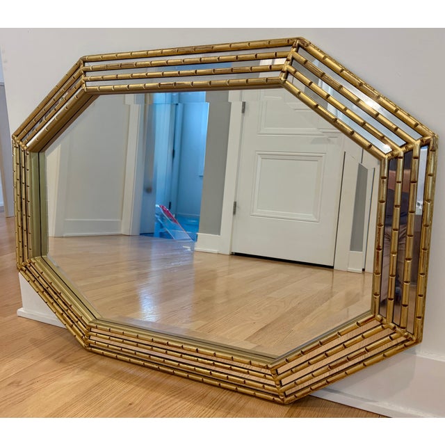1960s Vintage Carolina Mirror Company Gilt Faux Bamboo & Mirrored Octagonal Wall Mirror For Sale - Image 5 of 9