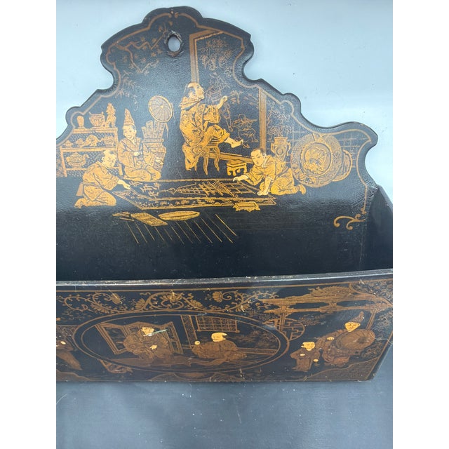 Chinoiserie A Chinoiserie Black and Gold 19th Century Wall Pocket For Sale - Image 3 of 5