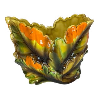 1950s Americana Ceramic Leaves Planter For Sale