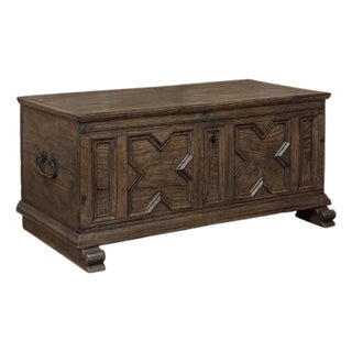 18th Century Dutch Provincial Solid Oak Trunk With Hand-Forged Iron Handles For Sale