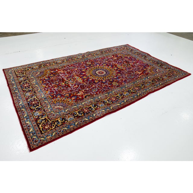 Red Rosette Designed Vintage Handmade Kashan Wool Rug in Red For Sale - Image 8 of 8