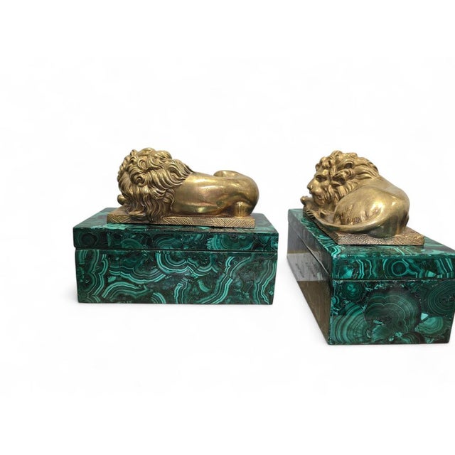 Antique European Malachite Boxes with Gilt Bronze Lion Mounts, 1900 For Sale - Image 10 of 16