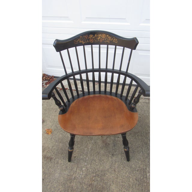 Farmhouse 1980s Pair Hitchcock Black Farmhouse Chairs Signed Dining Room Chairs For Sale - Image 3 of 8