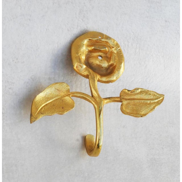 Mid-Century Modern Mid-Century Modern French Rose Flower Hooks in Gilded Brass, 1950s For Sale - Image 3 of 5
