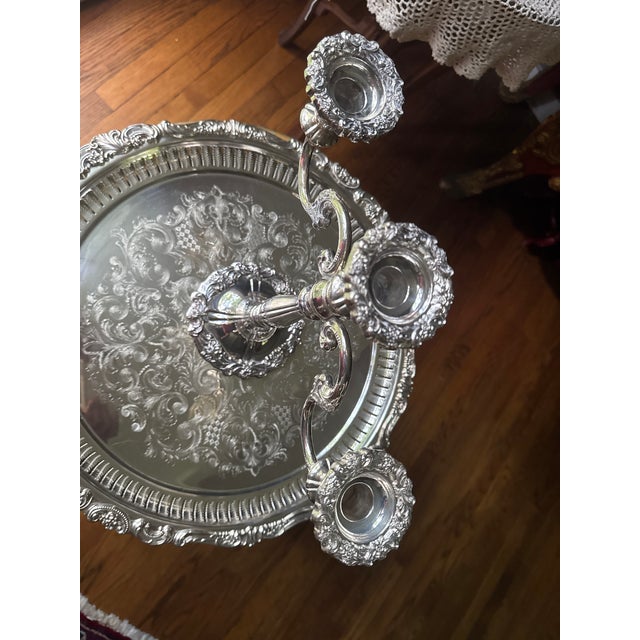 Midcentury Sheffield Silverplate Heavy 3 Arm Candelabra Made in Italy For Sale - Image 11 of 13