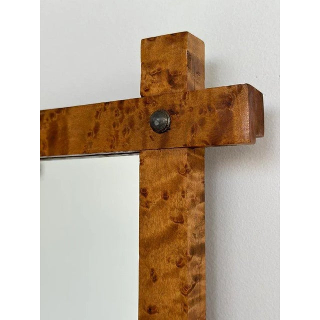 Wood Antique Solid Birdseye Maple Framed Mirror With Crosshatch Corners, Circa Early 20th Century For Sale - Image 7 of 12