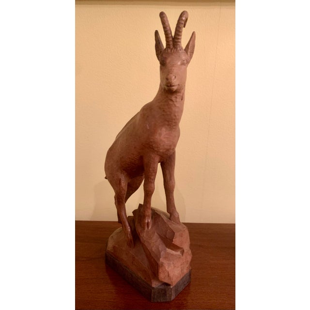 Rustic European Mid 20th Century Large Black Forest Wooden Chamois Carving For Sale - Image 3 of 13