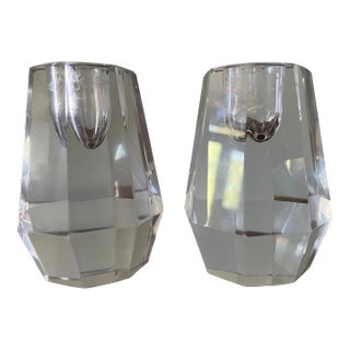 1990s Hoya Japan Crystal Teardrop Faceted Candle Holders - Set of Two For Sale
