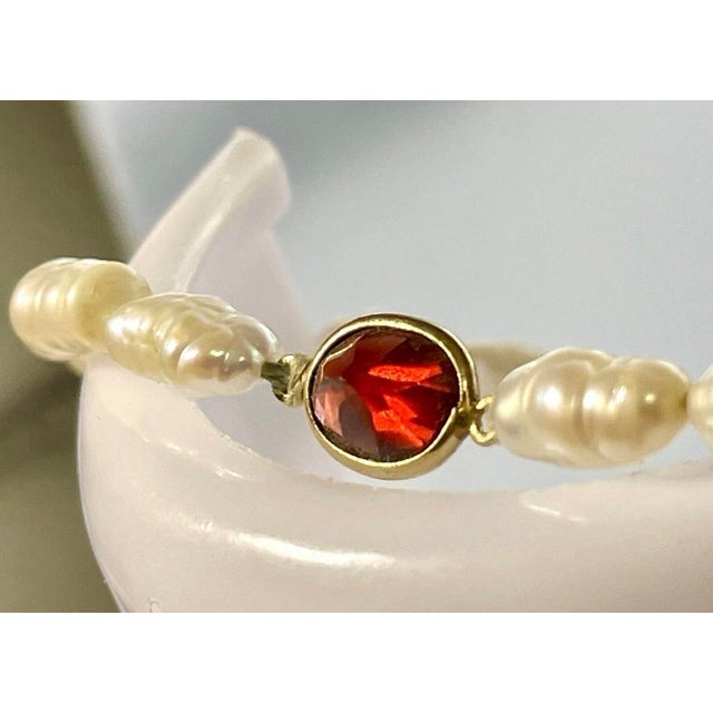 14K Gold Large Hessonite Garnet necklace and bracelet set with 7mm. size pearls. The necklace measures 17" long with a...