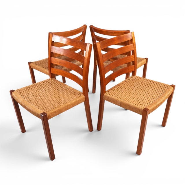 Mid-Century Modern Model 408 Teak Paper Cord Dining Chairs by Niels Otto Møller for J.L. Møllers, 1975, Set of 4 For Sale - Image 3 of 18