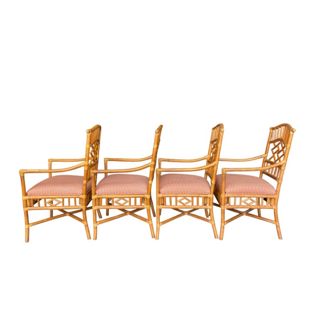 Late 20th Century Lexington Fretwork Rattan Dining Chairs- Set of 4 | Palm Beach Regency For Sale - Image 5 of 12
