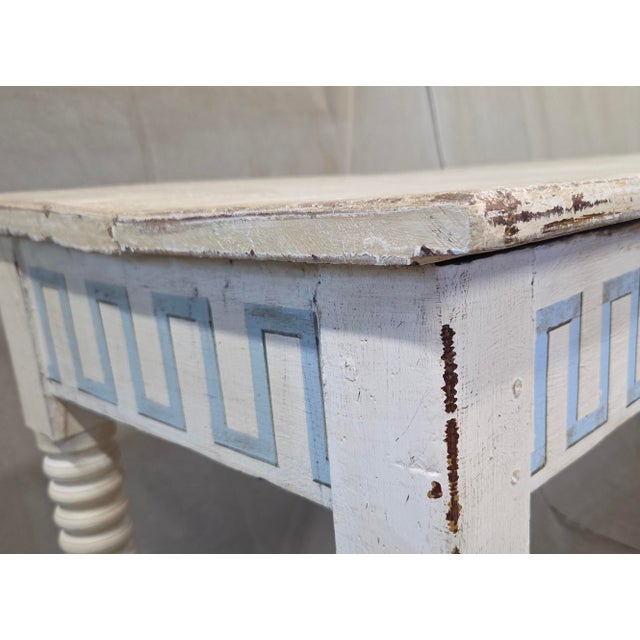 Early 20th Century Antique French Rustic Painted Pine and Hardwood Console Table With Greek Key Motif For Sale - Image 5 of 17