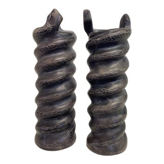 Vintage Coiled Snake Carved Candleholders- a Pair For Sale