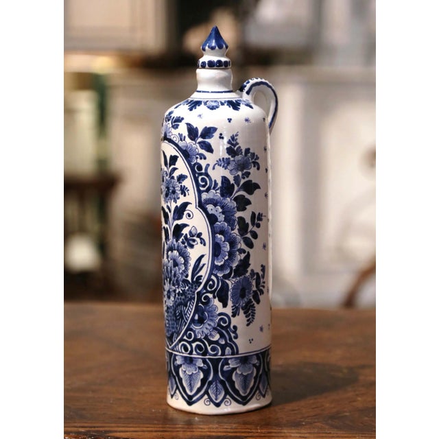 Mid-Century Dutch Blue and White Painted Faience Delft Olive Oil Bottle For Sale - Image 9 of 9