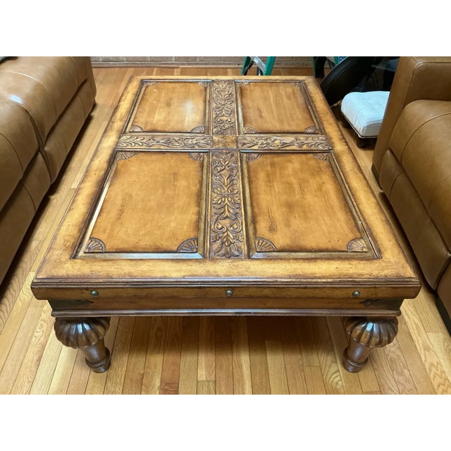 Vintage Indonesian Hand-Carved Wood Coffee Table With Floral Cross Motif For Sale In Baltimore - Image 6 of 11