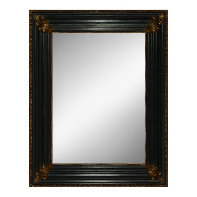 Large Ebonized Wood Wall Mirror with Gilded Details, Italy, Early 2000s For Sale