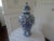 Vintage late 20th century Blue and white Vase with Top. Unmarked at bottom