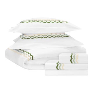 Celerie Kemble + Hamburg House Green Scallop King Bedding Set - 7 Pieces For Sale