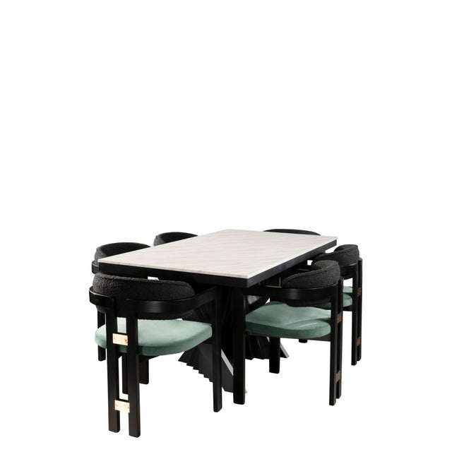 Contemporary Conan 71" Long Black Dining Table Set for 6 with Green Chairs For Sale - Image 3 of 3