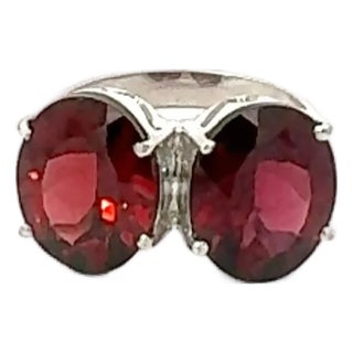 Toi Et Moi Red Garnet Two Stone Ring for Women Set in 925 Silver - Size 6 For Sale