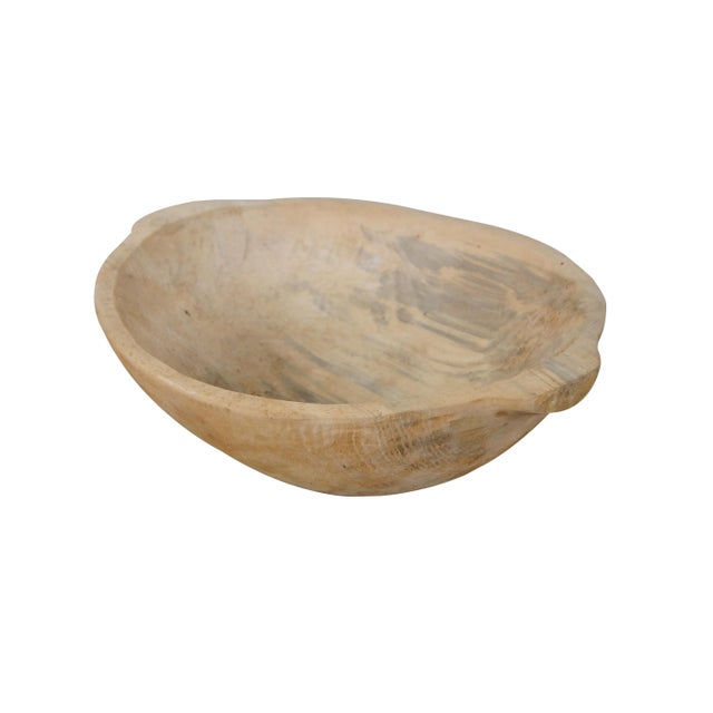 Primitive folk art style carved wooden trencher dough bowl, featuring two handles. Signed “Clarren Williams Box 2340...