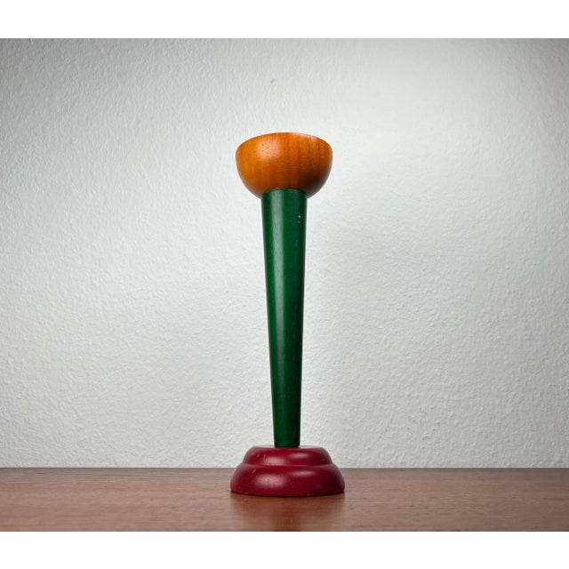 Green Postmodern Wood Yellow Green Red Model Monokel Candleholder from Ikea, 1980s For Sale - Image 8 of 14