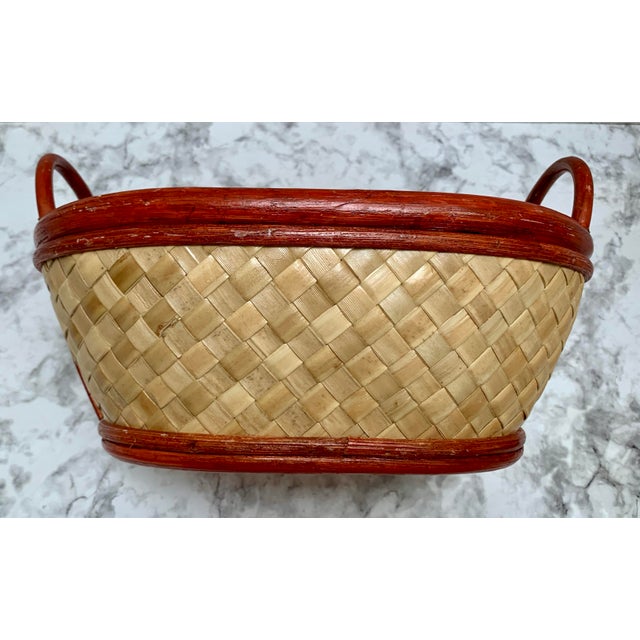 Vintage Asian Farmhouse Wood Woven Basket For Sale In Sacramento - Image 6 of 8