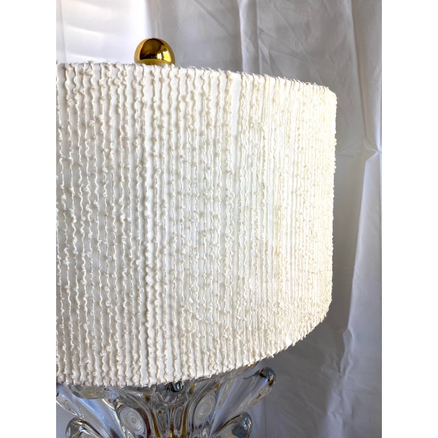 Brass Large 1950s Art Vannes Verrier Crystal and Brass Table Lamp With Original Cloth Drum Shade For Sale - Image 8 of 12