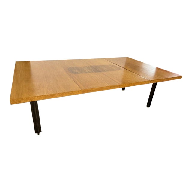 1970s Milo Baughman Oak and Steel Dining Table For Sale