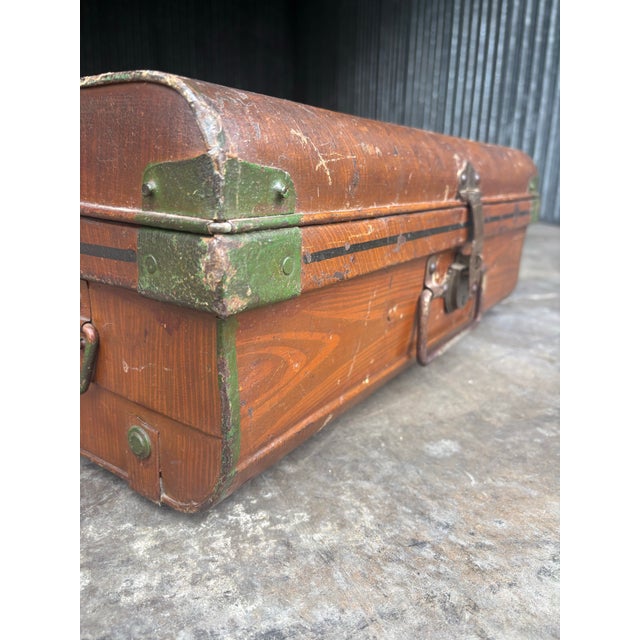 Antique British Colonial Faux Bois Steel Cabin Trunk, England 1900s For Sale - Image 4 of 7