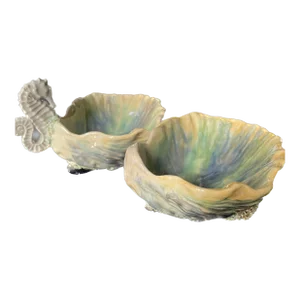 Pair of 1920s French Oyster-Shaped Vintage Nut & Olive Dishes – Set of 2 Serving Bowls