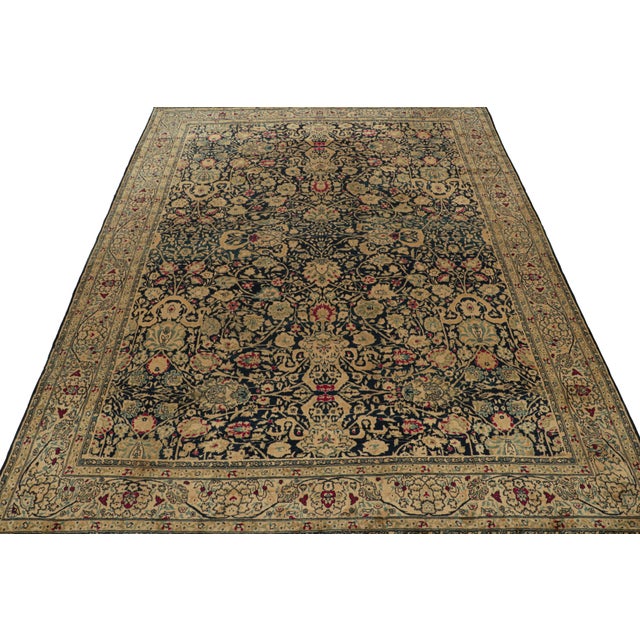 Traditional Late 19th Century Hand-Knotted Antique Agra Rug in Blue, Gold and Red Floral Pattern For Sale - Image 3 of 7