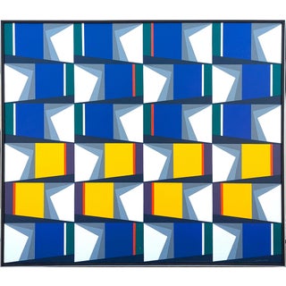 Oswaldo Subero "Pintura Bidimensional No 896" Contemporary Geometric Blue & Yellow Abstract, 2003 For Sale