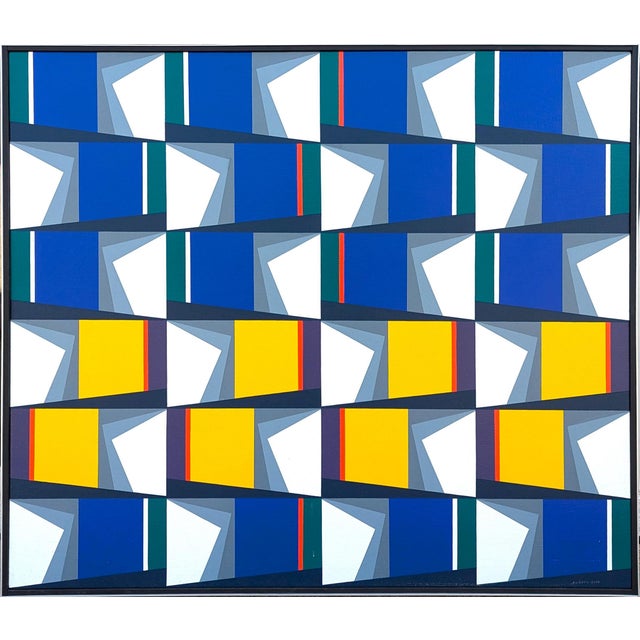 Oswaldo Subero "Pintura Bidimensional No 896" Contemporary Geometric Blue & Yellow Abstract, 2003 For Sale