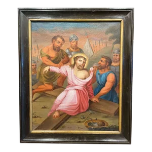 18th Century French Oil on Canvas Painting " the Tenth Station of the Cross"