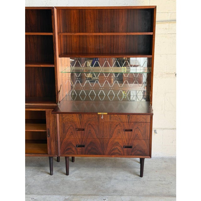 Wood Rosewood Wall Unit Bookcase With Tambour Doors Lyby Møbler Denmark 1960s For Sale - Image 7 of 10