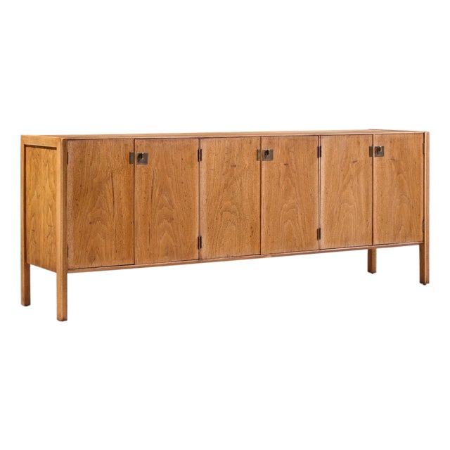 Jack Cartwright for Founders Style Mid Century Oak and Brass Credenza For Sale