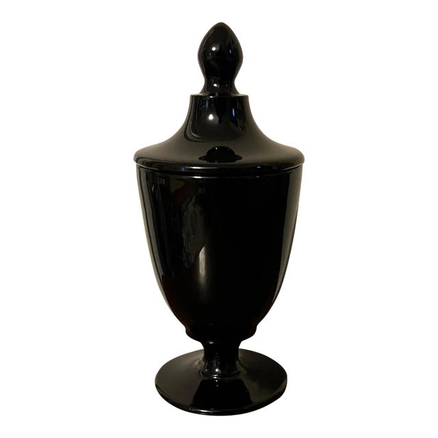 Black Amethyst Glass Urn With Cover For Sale