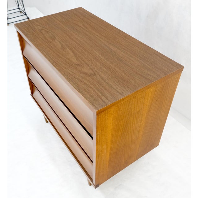 Compact 3 Drawer Walnut Concave Drawer Front Mid Century Bachelor Chest Dresser For Sale - Image 14 of 16