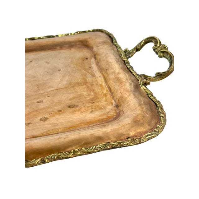 Vintage Brass and Copper Two Handle Serving Cocktail Tray For Sale - Image 4 of 18