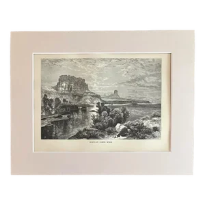 Antique 1874 Wood Engraving "Cliffs of Green River" WY in Frame-Ready 11x14 Mat