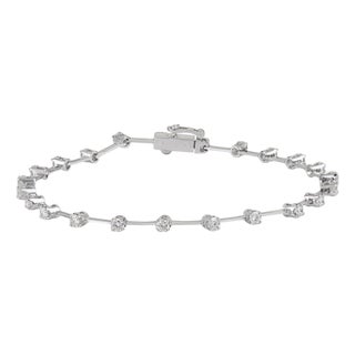VRJewels 1 Ct Brilliant Diamond Station Tennis Bracelet in 14k White Gold For Sale
