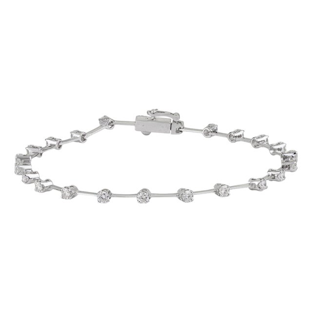 VRJewels 1 Ct Brilliant Diamond Station Tennis Bracelet in 14k White Gold For Sale