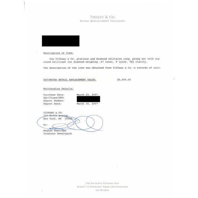 Tiffany & Co. Platinum .57 Ct F Vs2 Diamond Solitaire Engagement Ring W/Papers, Size 7 For Sale - Image 10 of 12