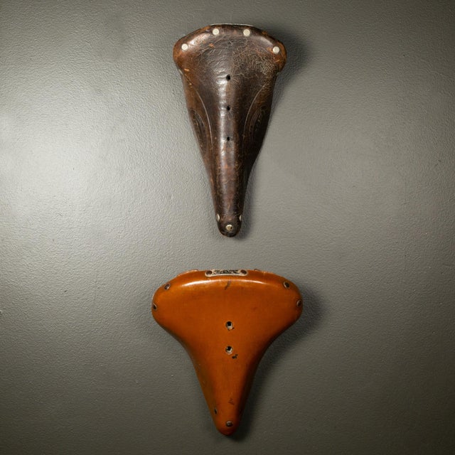 Vintage Italian and French Leather Bicycle Seats C.1930 For Sale - Image 12 of 12