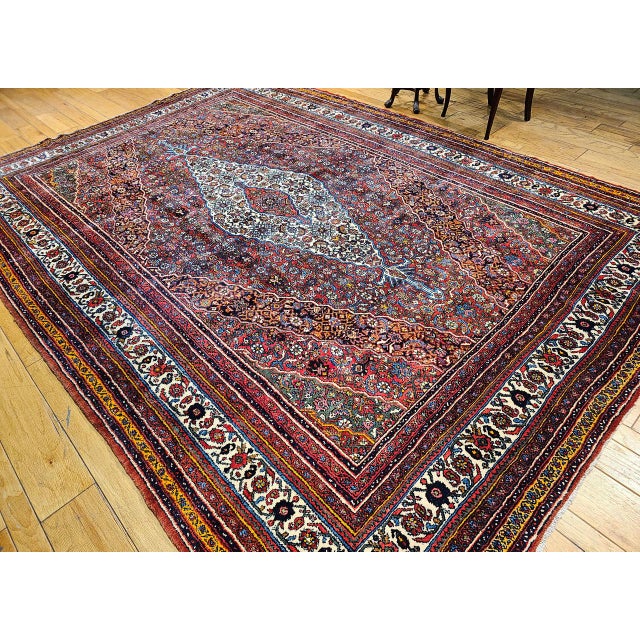Vintage Persian Bibikabad Rug, Hand-Knotted Wool, Geometric Pattern, Rust Red & Blue, 9x13 For Sale - Image 9 of 18