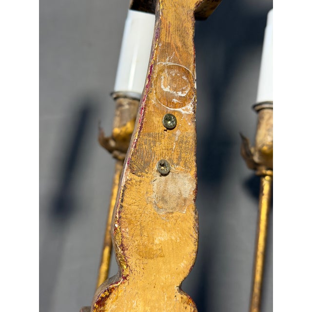 Wooden Floral 3-Arm Wall Light, 1920s For Sale - Image 9 of 11